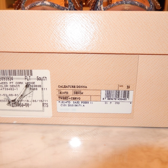 Prada Tweed Blue Wedges with Bows Size 39 - Picture 2 of 8